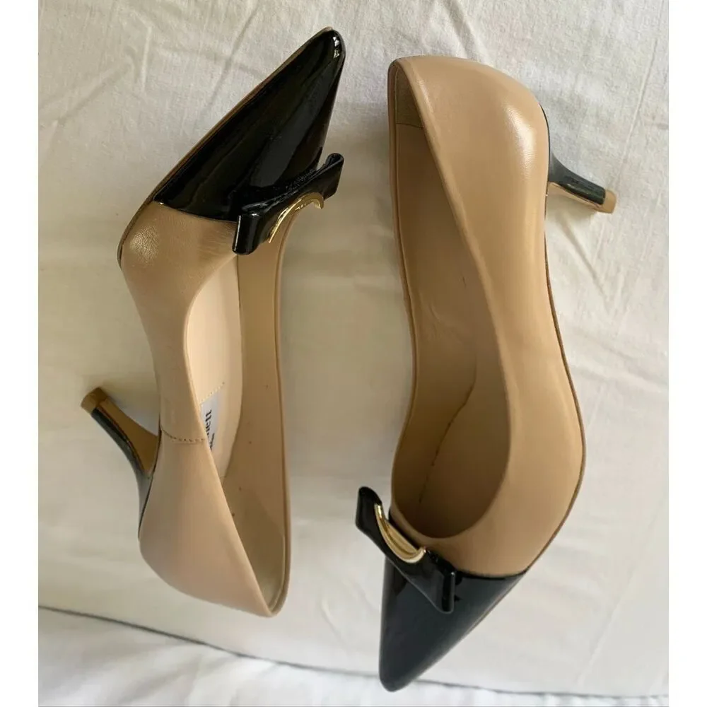 L.K. Bennett Roxy Trench black & tan Leather Heels Pumps Shoes sz 38